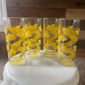 Vintage Set of 4 Citrus Lemon Print Glass Tumblers